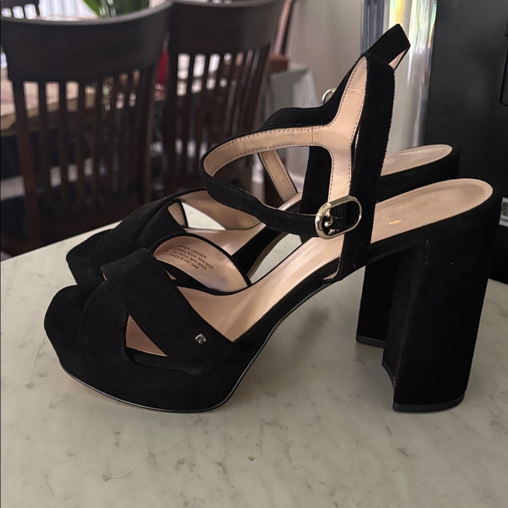 kate spade Black Suede Platform Block Heel Sandals